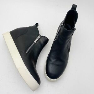 J Slides NYC Sky Womens Black Leather Wedge Sneaker Booties Side Zip Size‎ 10M